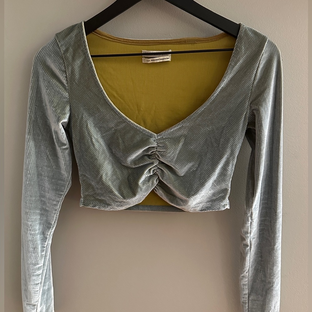 Urbana Outfitters Velvet Ribbed Green and Blue Long Sleeve (S)